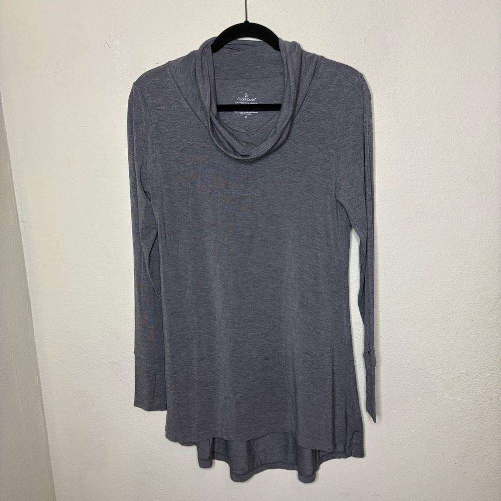 Cuddl Duds Gray Draped Cowl Neck Tunic Size Medium